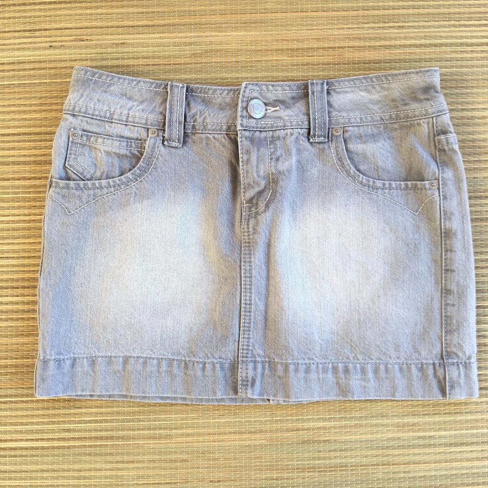 SO Wear It Gray Faded Denim Mini Skirt